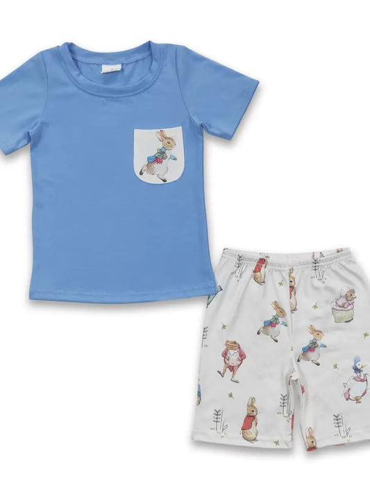 Blue Rabbit Pocket Shorts Kids Boy Easter Clothing Set