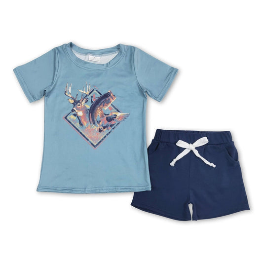 Deer Fish Duck Top Shorts Kids Boy Hunting Outfit