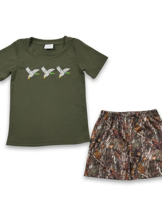 Duck Olive Shirt Camo Shorts Kids Boy Clothing Set