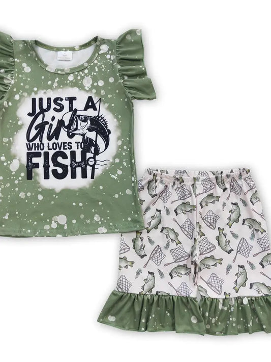 Just A Girl Who Loves To Fish Kids Girls Summer Outfit