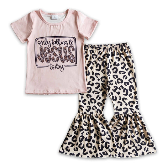 Only Talking To Jesus Today Leopard Girls Clothing Set