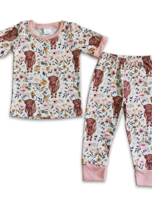 Short Sleeve Cow Print Baby Kids Pajamas