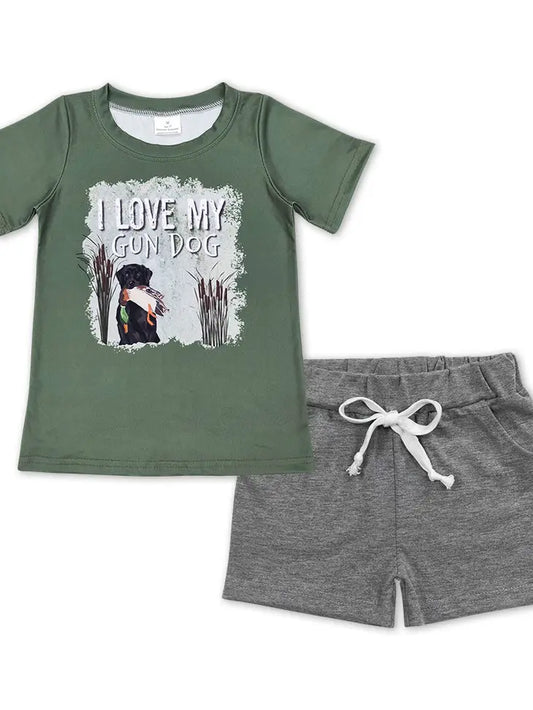 I Love My Dog Top Grey Shorts Boys Summer Outfit